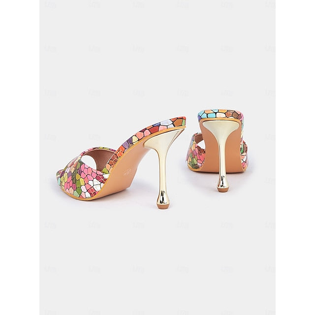 Colorful Print Mules High Multicolor Heels Women for Mosaic –
