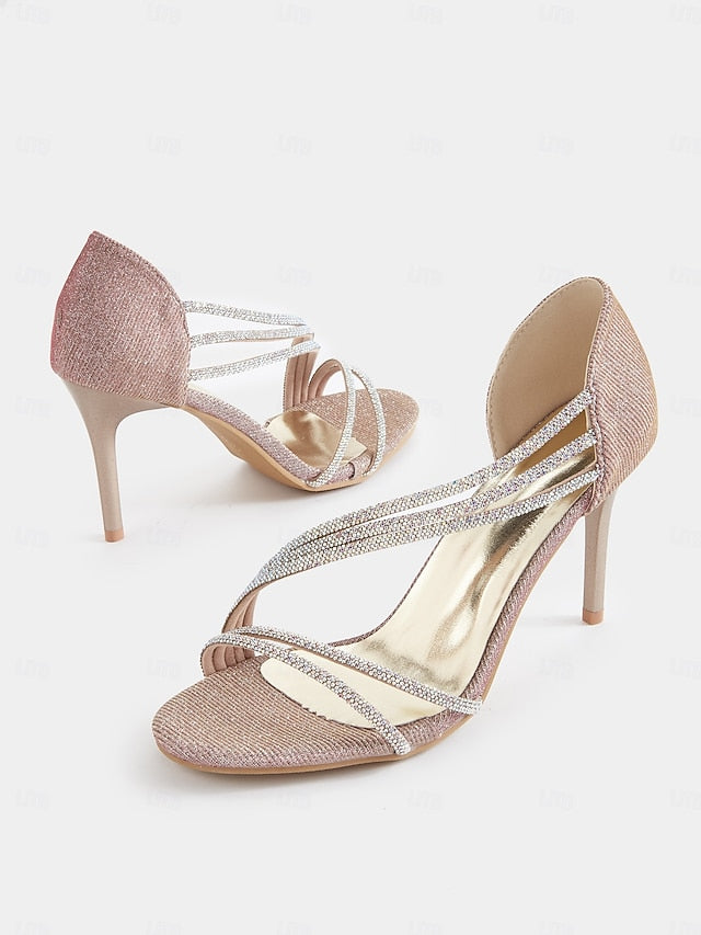 Strappy for – Heel Women Sandals Crystal High Rhinestone