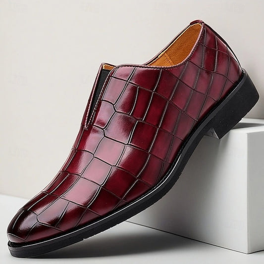 Men's Burgundy Shoes Crocodile Pattern – Slip-On