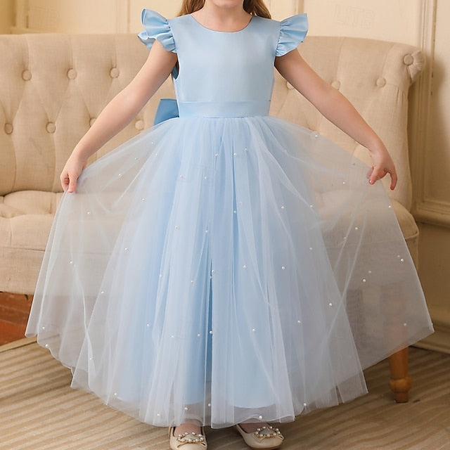 Girls' Dress Flower Color Solid Girl Party Kids