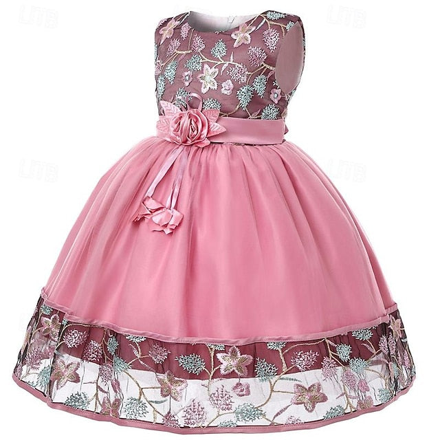 Girl Flower Dress Party Girls' Sleeveless 3D
