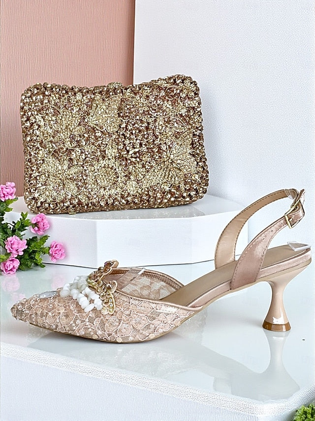 - Green Bag Heel Women's Set Clutch Shoes and Rhinestone