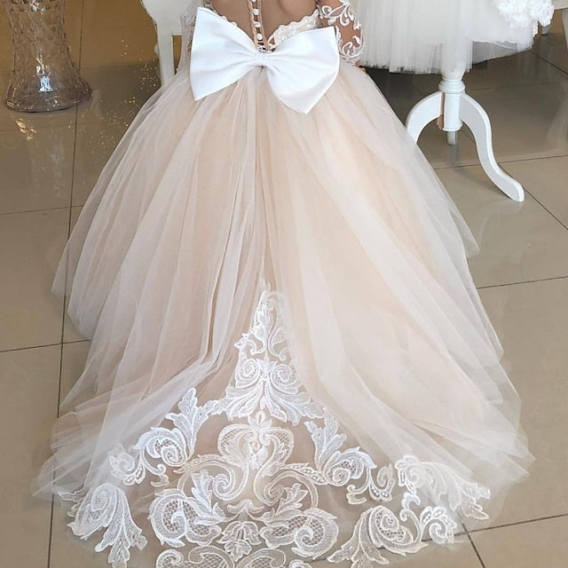 Party Solid Long Kids Dress Girl Flower Girls' Color