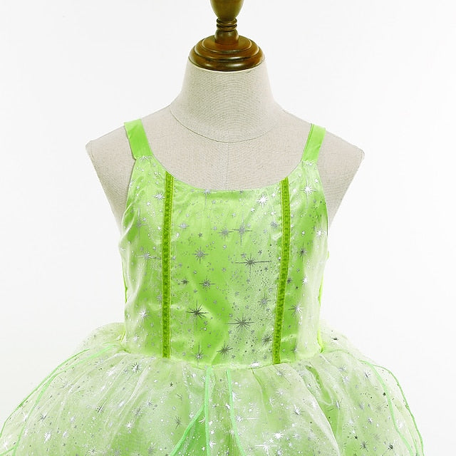 Tiana Fairytale Dress Girl Princess Theme Bell Tinker Flower