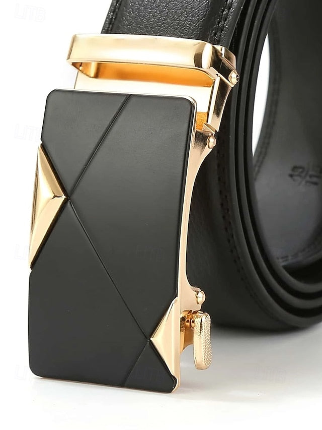 Men's Belt with Leather Adjustable Black Elegant Metal