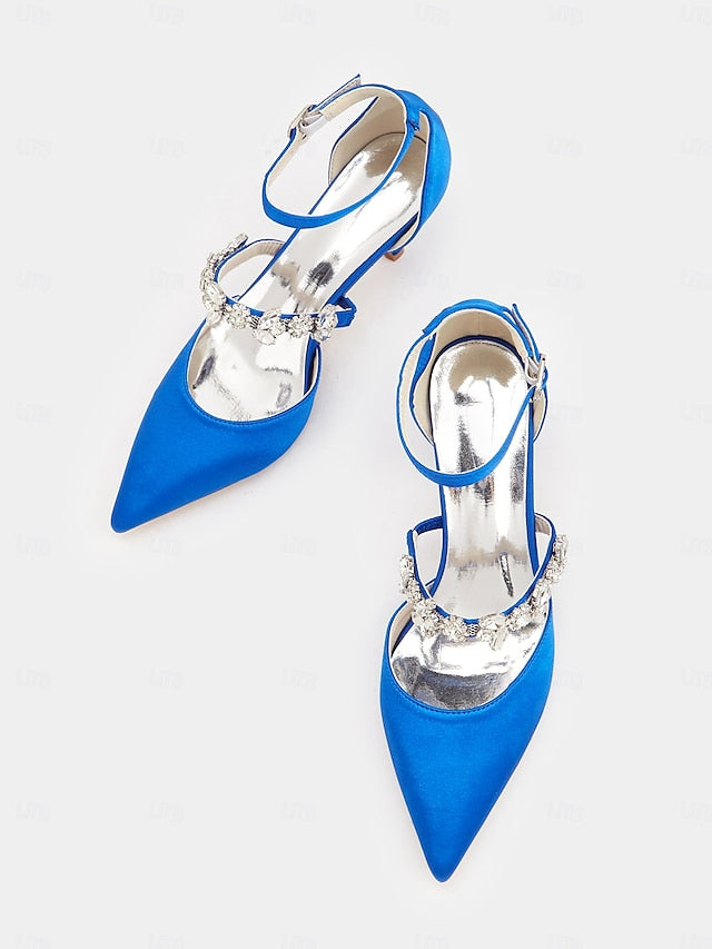 Satin with Heels Black - Women's Rhinestone Embellishments