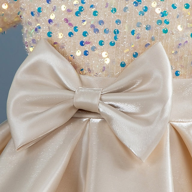 Wedding Dress Party Sleeve Girls' Short Sequin Toddler