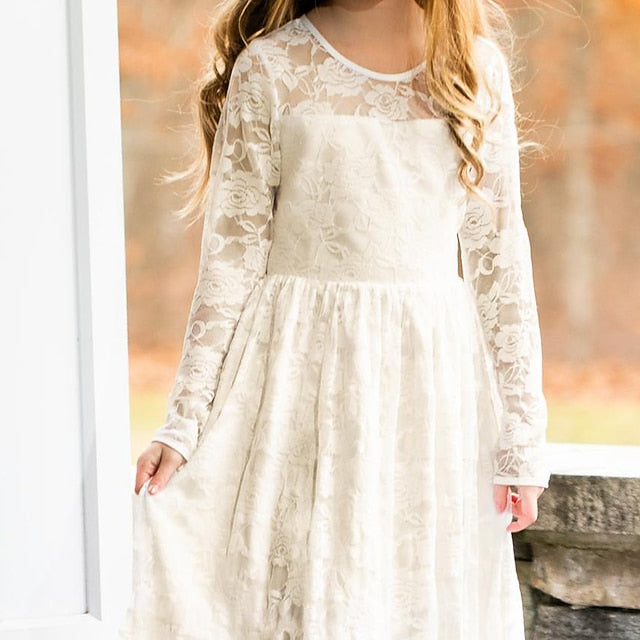 Flower Solid Girls' Long Kids Colored Girl Dress