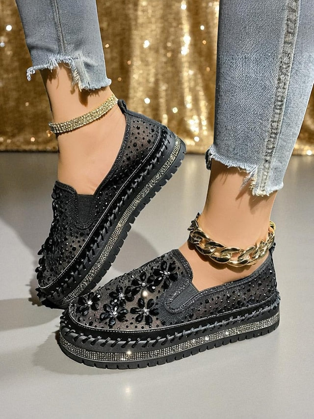 Rhinestone Sneakers with Slip-On Women's Mesh Embellished