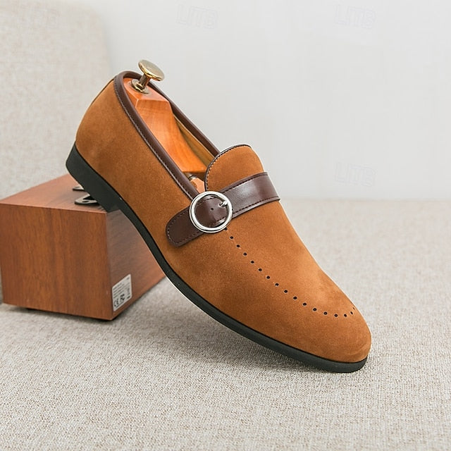 Loafers Faux Suede Buckle with Men's Brown Slip-On Strap