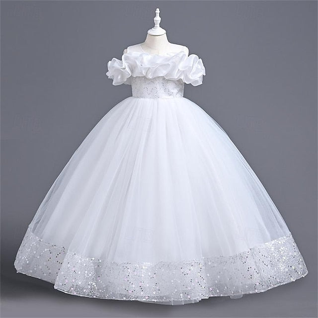 Girls' Color Dress Girl Solid Party Flower 3D