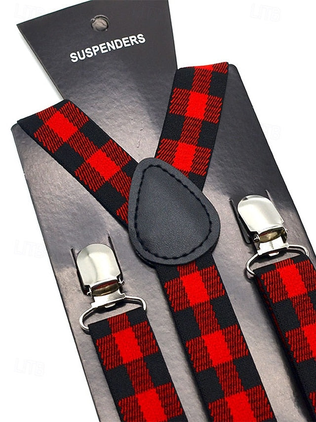 Adjustable Plaid Christmas Bow Set and Suspender Men's Tie
