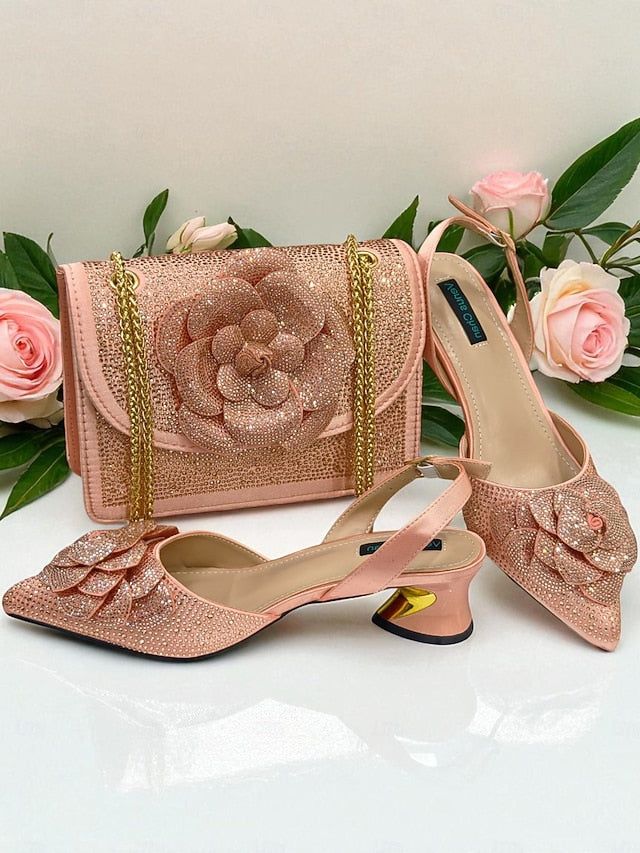 Rhinestone with Matching Slingback Pumps Women's Gold