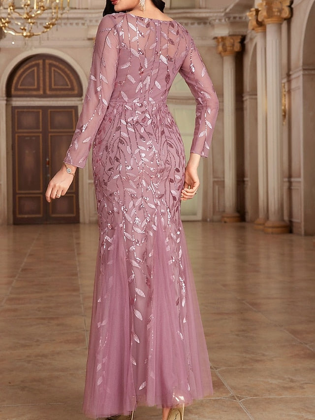 the Floor Dress of Bride Party Mother Neck Elegant Crew