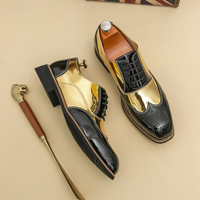 Oxford Black Men's and Gold Patent Leather Shoes with