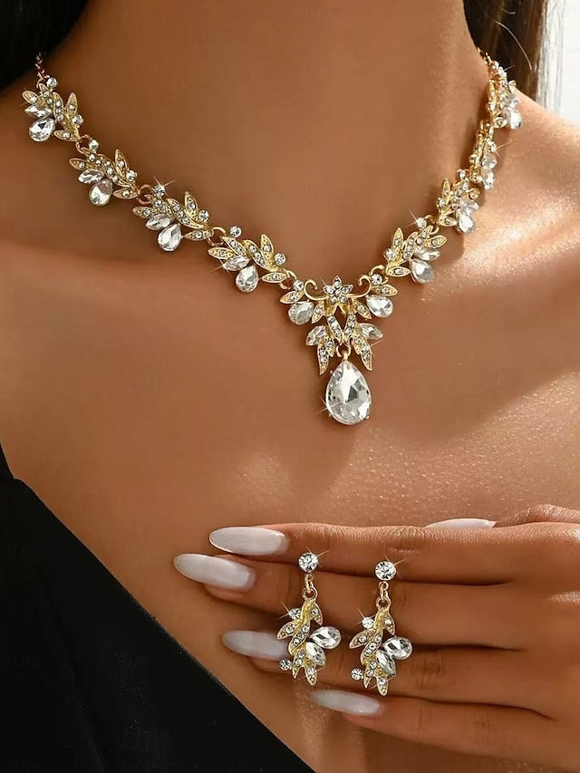 Women's Teardrop Set Pendant Jewelry with - Rhinestone Gold