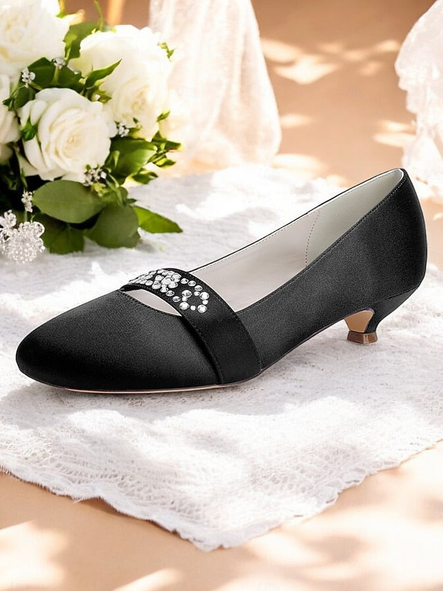 Kitten with Rhinestone Women's Blue Satin Heels