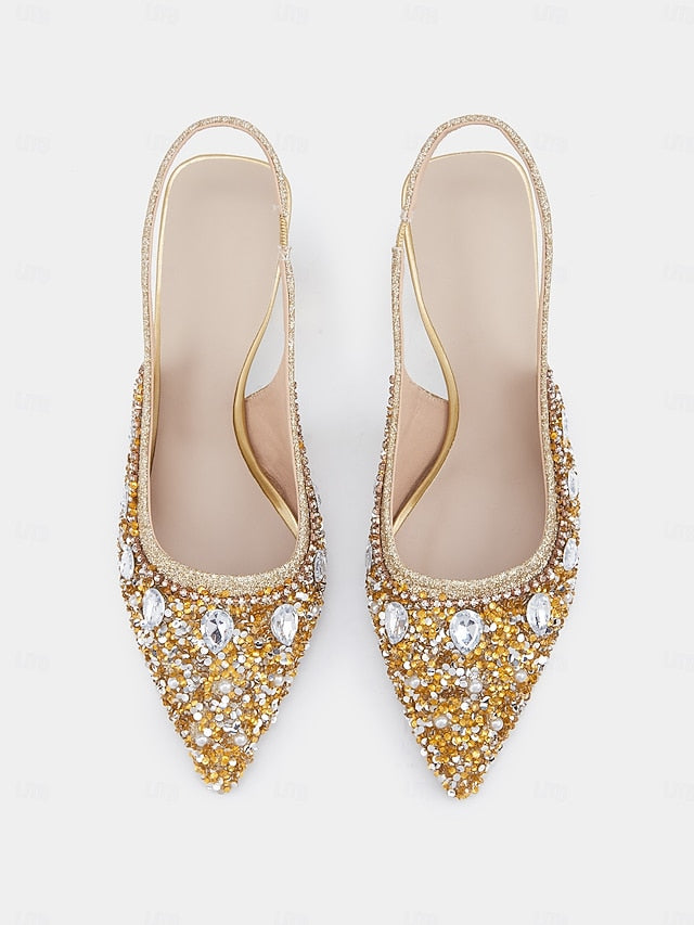 Pearl Rhinestone Women's Slingback with Heels Gold