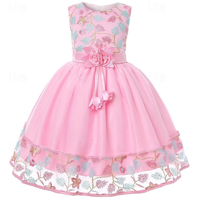 Girl Flower Dress Party Girls' Sleeveless 3D