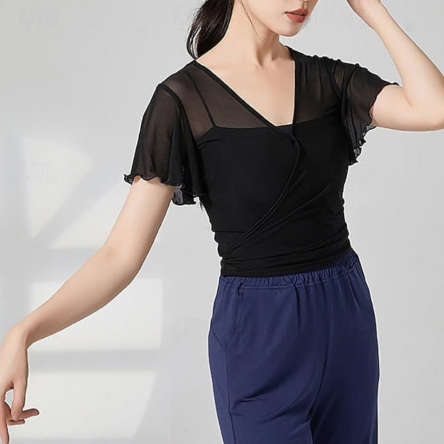 Activewear Top Cinch Cord Pure Color Splicing Women's