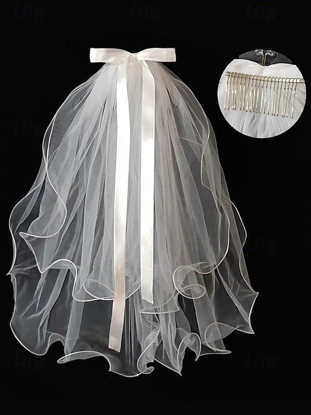 Satin with and Veil Elegant Ribbon Bridal Soft Ivory - Tulle