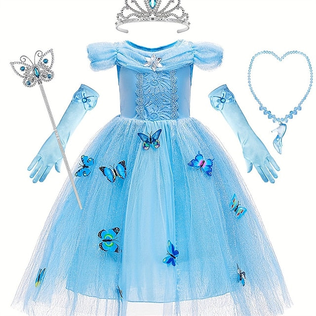 Dress Costume Girl Party Theme Princess Frozen Flower Elsa Tulle