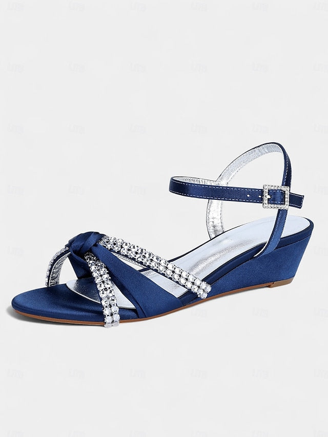 Knot Green Wedge Sandals - Satin Women's Rhinestone