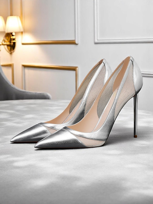 Toe Mesh Nude Pointed Pumps Women's with Suede Detailing