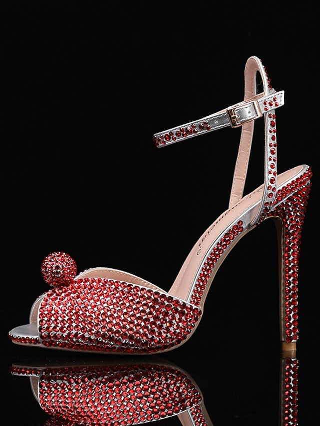 with Embellished Heel Rhinestone Sandals Stiletto Women's