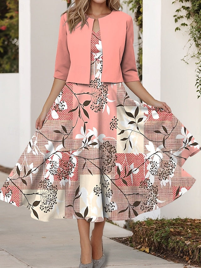 Women's Two Piece Dress Sets Midi Dress with Jacket Elegant