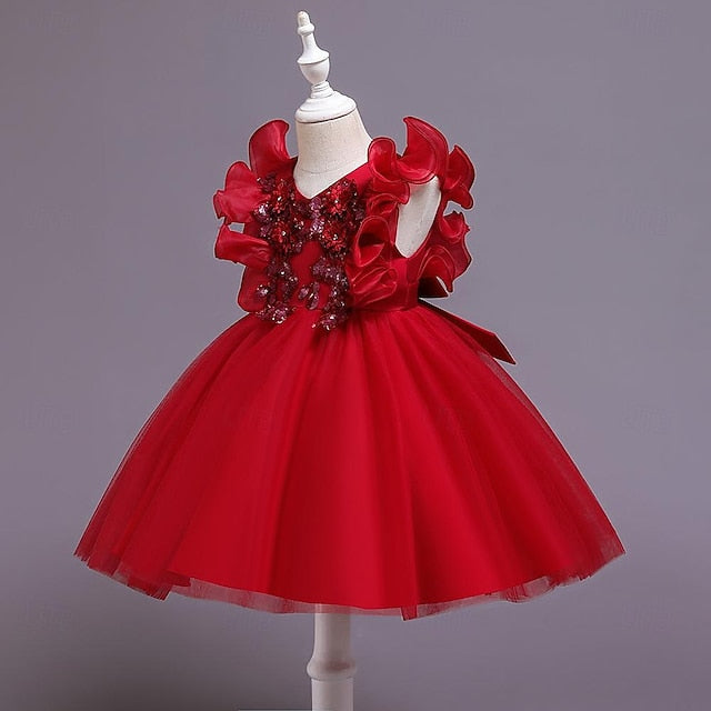 Dress Flower Party Girls' Color Kids Sequin Solid