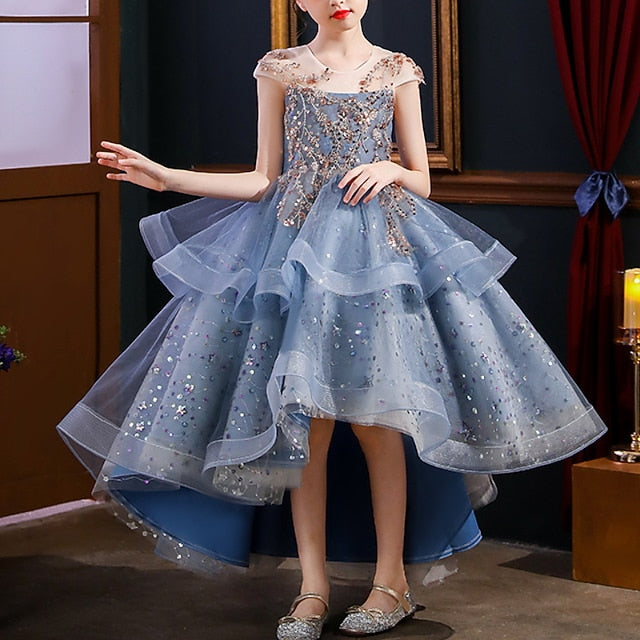 Performance Girls' Sleeve Sequin Dress Party Short Kids