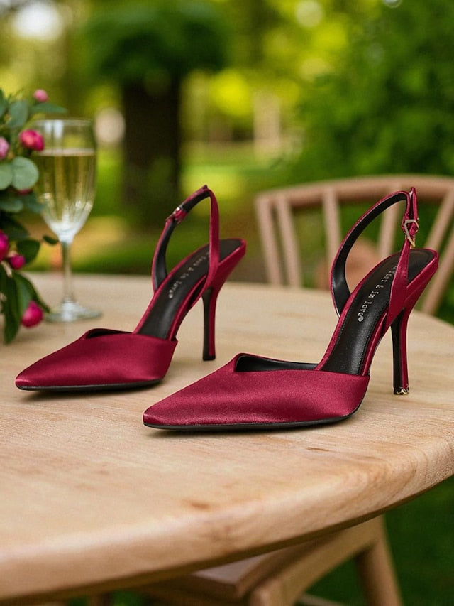 - Elegant Slingback Women's Toe Satin Purple Heels Pointed