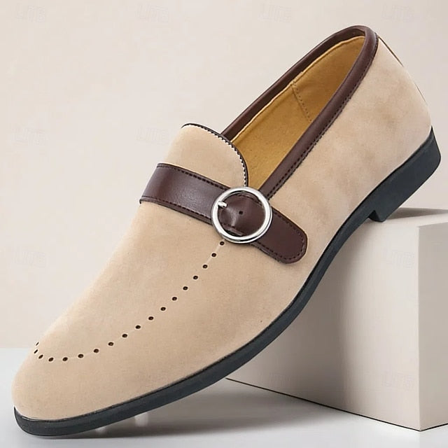Loafers Faux Suede Buckle with Men's Brown Slip-On Strap