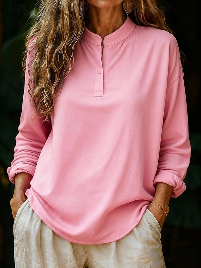Women's Blouse Solid Color Stylish Casual Long Sleeve High