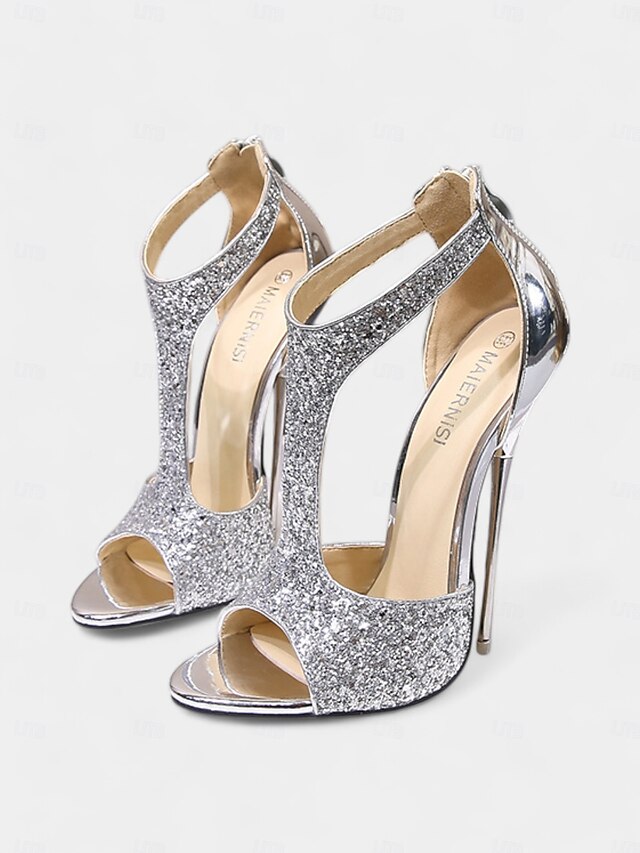 and Design for Glitter Open Toe Gold T-Strap Heels Stiletto with