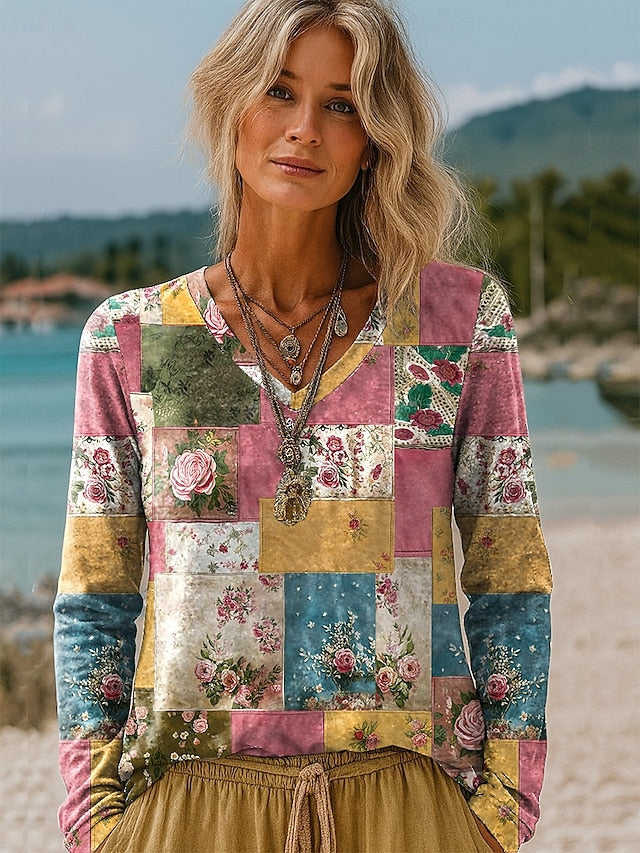 Women's T shirt Long Sleeve Floral Graphic Plants Vintage