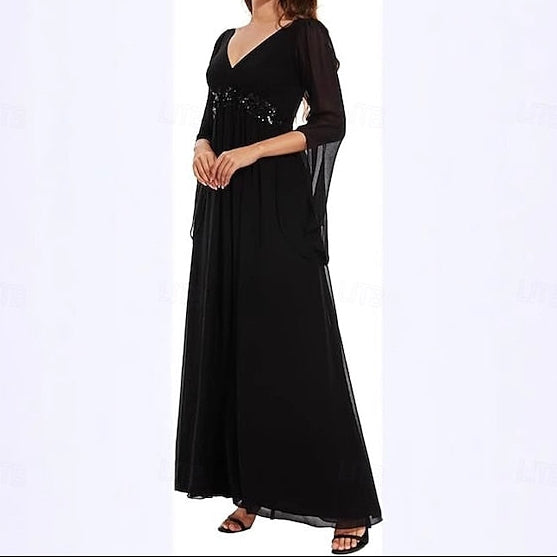 Floor Bride of Mother Dress Simple Neck V A-Line Elegant the