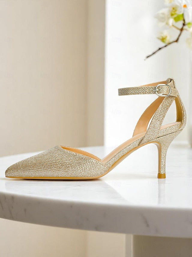 Strap Gold Glitter Ankle Heels Women's