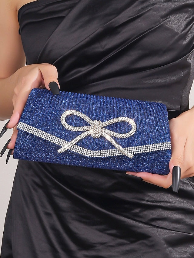Glitter Purse Accent with Bow Clutch Blue Rhinestone