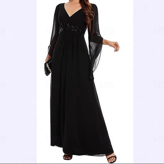 Floor Bride of Mother Dress Simple Neck V A-Line Elegant the