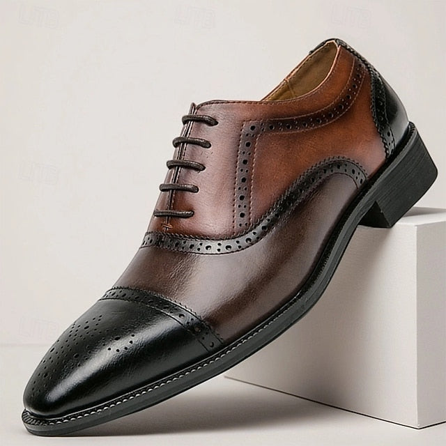 Wingtip Men's Leather Brown Black Shoes Faux – Oxford and