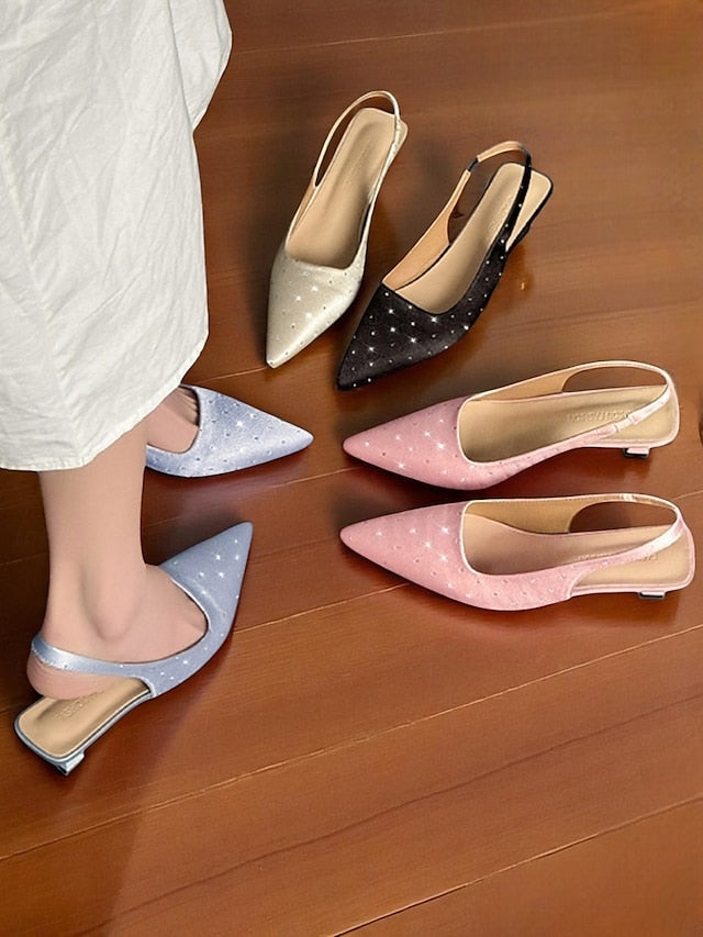Rhinestone Satin Slingback Women's Studs with Kitten Heels