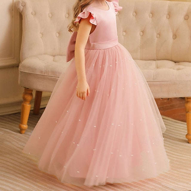 Girls' Dress Flower Color Solid Girl Party Kids