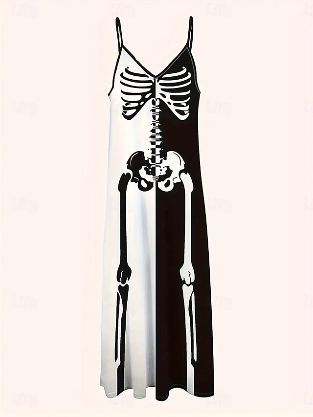 Women's Skulls Print Maxi Dress Sundress A Line Dress Slip