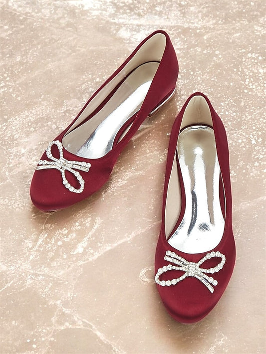 Round-Toe Embellished Flats Bow Rhinestone Women's -