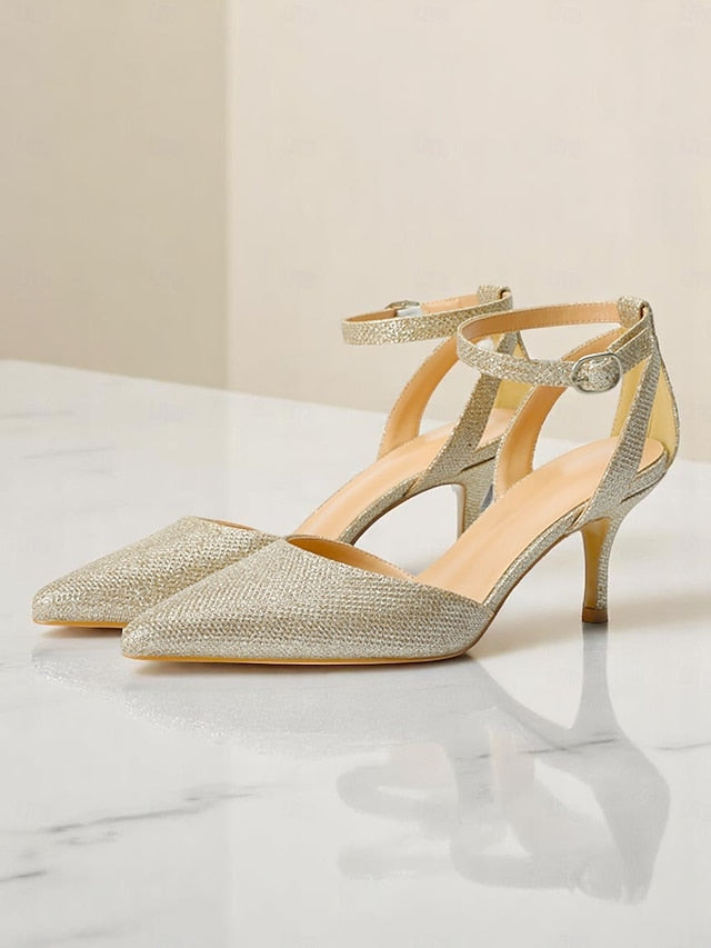 Heels Gold Women's Strap Ankle Glitter