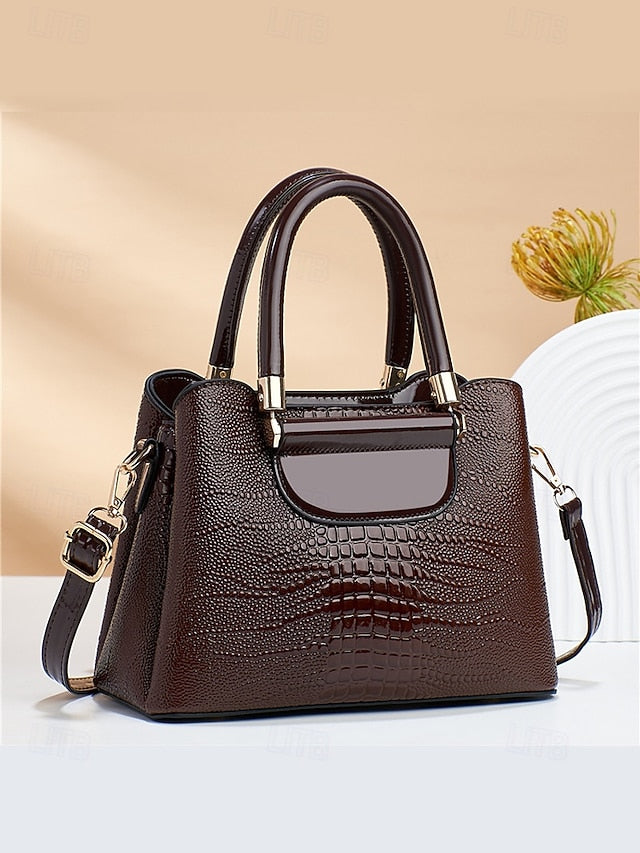Elegant Croc-Embossed Faux Leather Handbag – Stylish Top