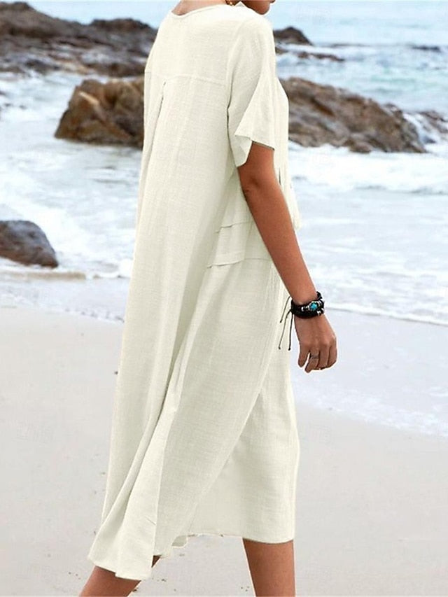 Women's Blue Black Pink Summer Spring Midi Dress Faux