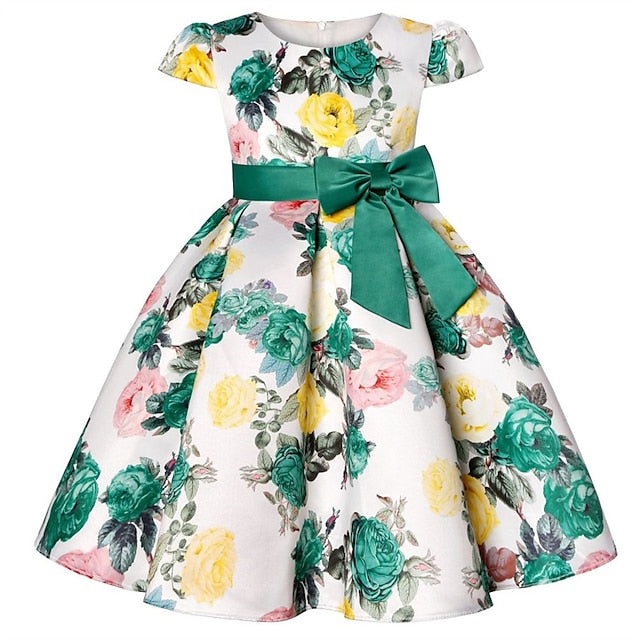Kids Girls' Short Party Sleeve Dress Floral Flower